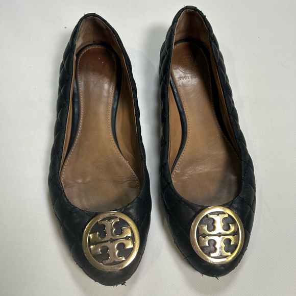 Tory Burch black quilted leather Benton ballet flats - Picture 2 of 15